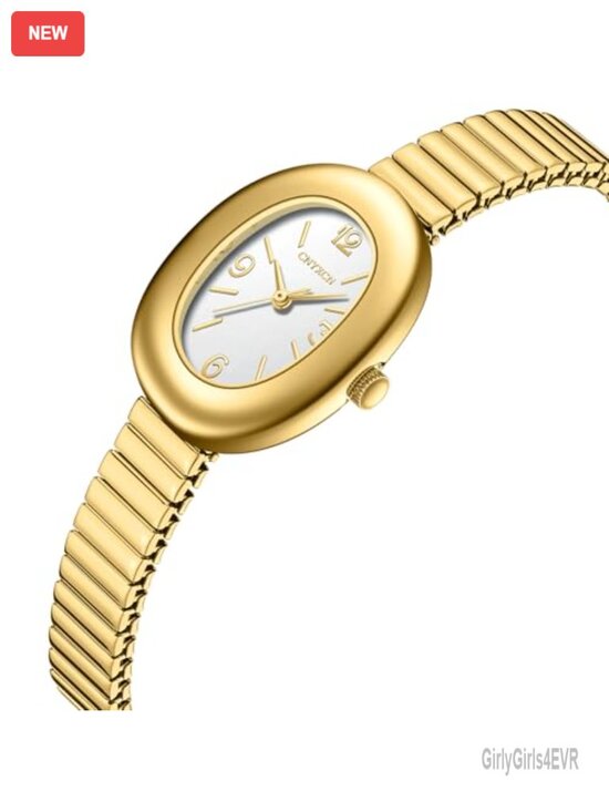 Small Gold Wrist Watch with Stainless Steel Expansion Band, Dainty Oval Case, main image 4